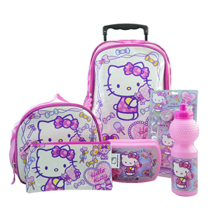 ست 12 در 1 کوله پشتی چرخدار 40 سانتی هلو کیتی مدل Trolly Bag - Promotion Items 12 in 1 - Hello Kitty _کوله پشتی